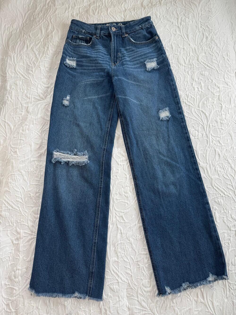 Rewash Super High Rise Wide Leg Distressed Jeans Size 26